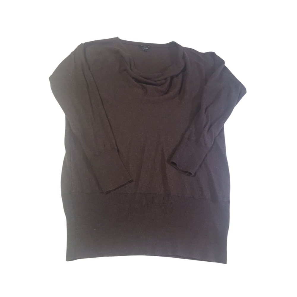 Talbots Pullover Sweater Brown Womens L Merino Wool Tight Knit Cowl Neck Casual